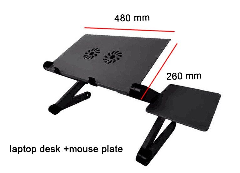 Ergonomic Portable Desk Tray, Aluminum Adjustable Stand for Bed or Table, PC Laptop Stand with Mouse Pad - Black, 48cm (Type 2)