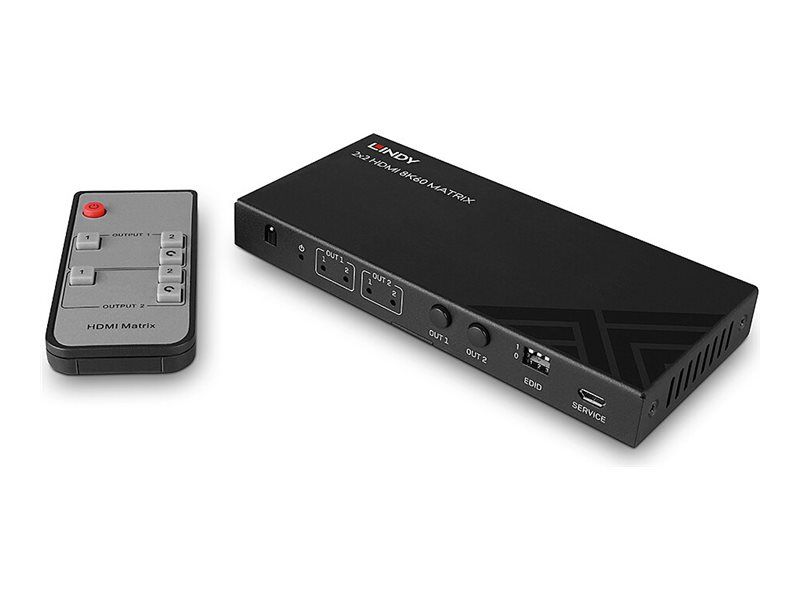 Lindy 2x2 Video/Audio Switch - 8K60 Matrix, 2 HDMI, Desk Mount, DC