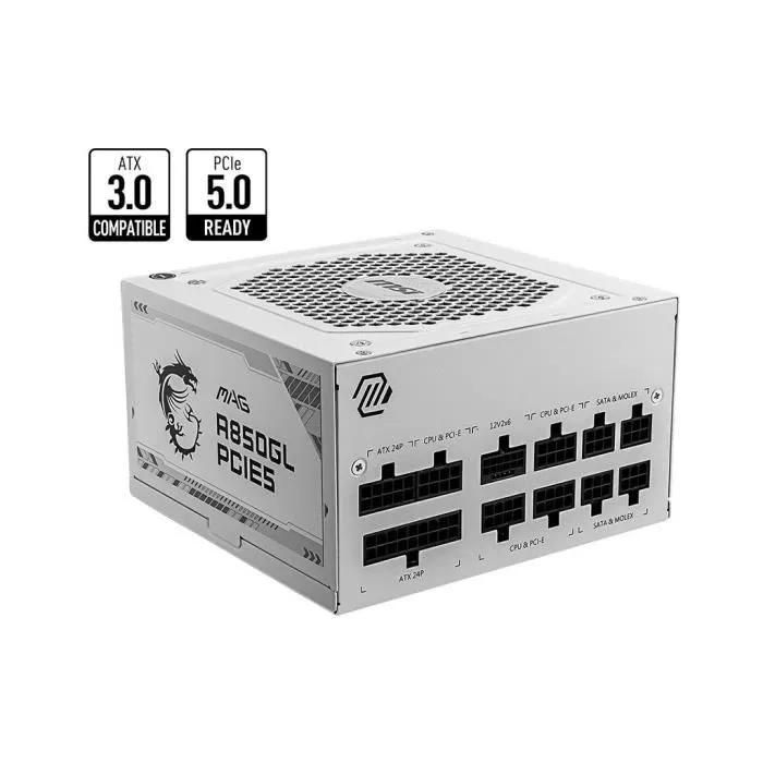 MSI MAG A850GL PCIe 5 - ATX 850W Full Modular Power Supply - 80 PLUS Gold - White