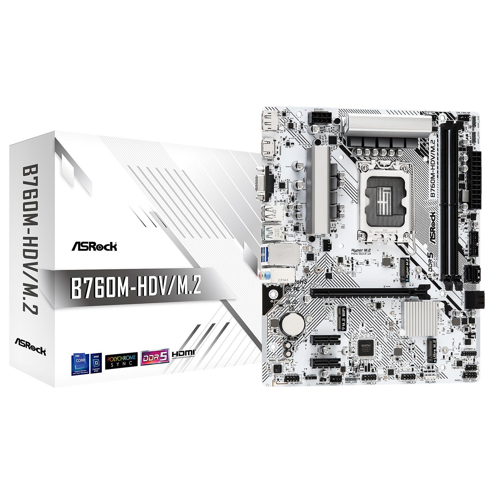 ASRock B760M-HDV/M.2 WH - Micro ATX Intel LGA 1700 DDR5 Motherboard