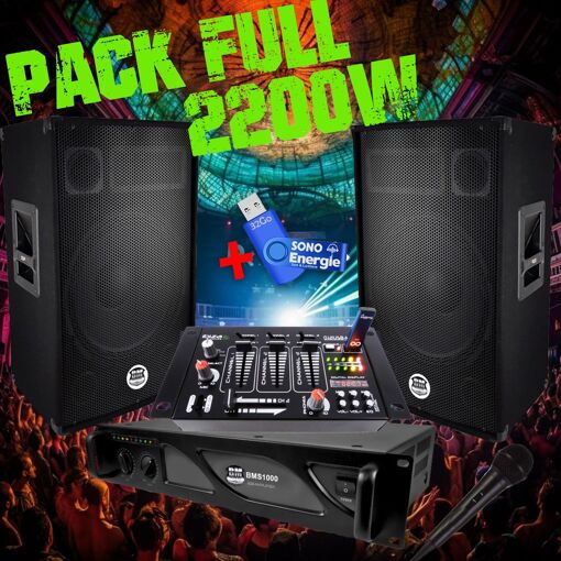 BM Sonic Pack Sono 2200W Amplifier + Speakers + Mixer + USB Key 32G