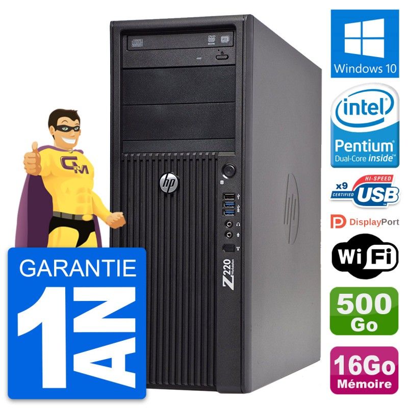 HP WorkStation Z220 Desktop PC - Intel Pentium G2020, 16GB RAM, 500GB HDD, Windows 10, WiFi