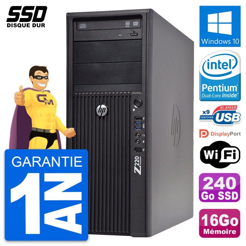 HP WorkStation Z220 Desktop PC - Intel Pentium G2020, 16GB RAM, 240GB SSD, Windows 10, WiFi