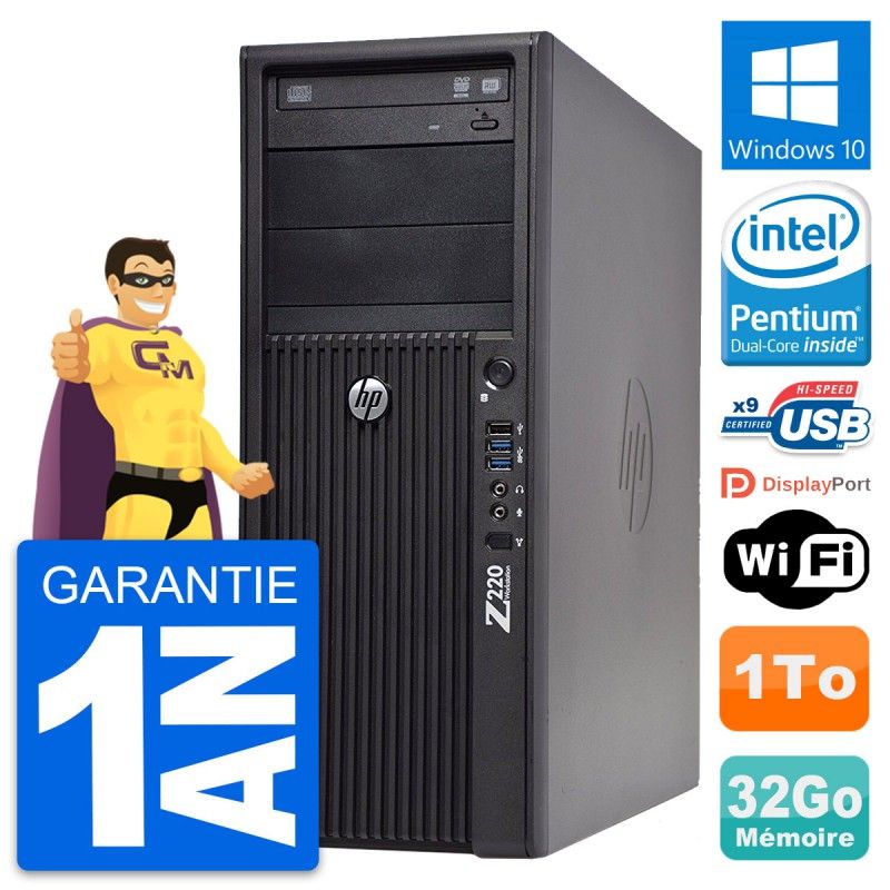 HP WorkStation Z220 Desktop PC - Intel Pentium G2020, 32GB RAM, 1TB HDD, Windows 10, WiFi