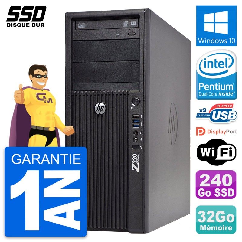 HP WorkStation Z220 Desktop PC - Intel Pentium G2020, 32GB RAM, 240GB SSD, Windows 10, WiFi