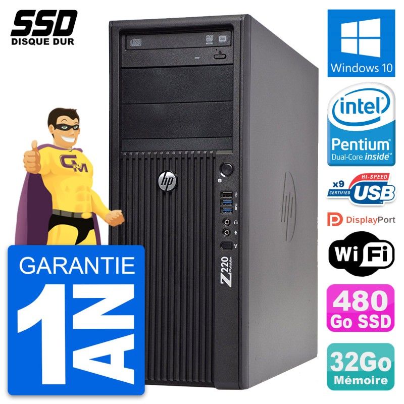 HP WorkStation Z220 Desktop PC - Intel Pentium G2020, 32GB RAM, 480GB SSD, Windows 10, WiFi
