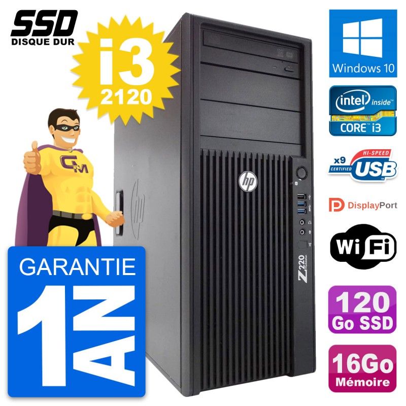 Estación de trabajo HP Z220 - Procesador Intel i3-3220, 16GB de RAM, 120GB SSD, Windows 10, Wifi