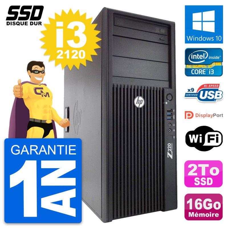 Estación de trabajo HP Z220 - Procesador Intel Core i3-3220, 16 GB de RAM, 2 TB SSD, Windows 10, WiFi