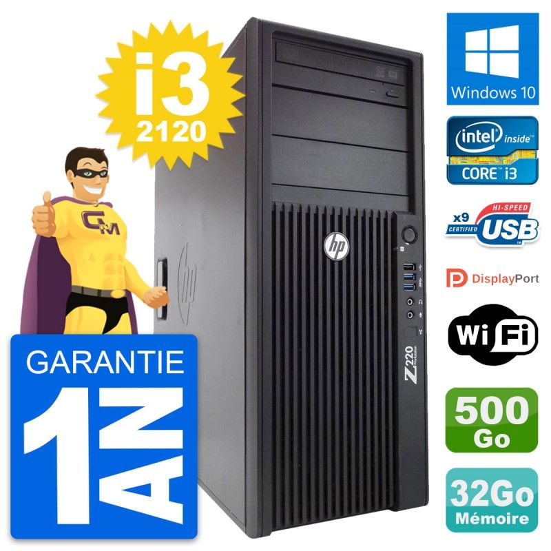 Estación de trabajo HP Z220 Intel i3-3220 3.3 GHz 32 GB RAM 500 GB HDD Windows 10 WiFi