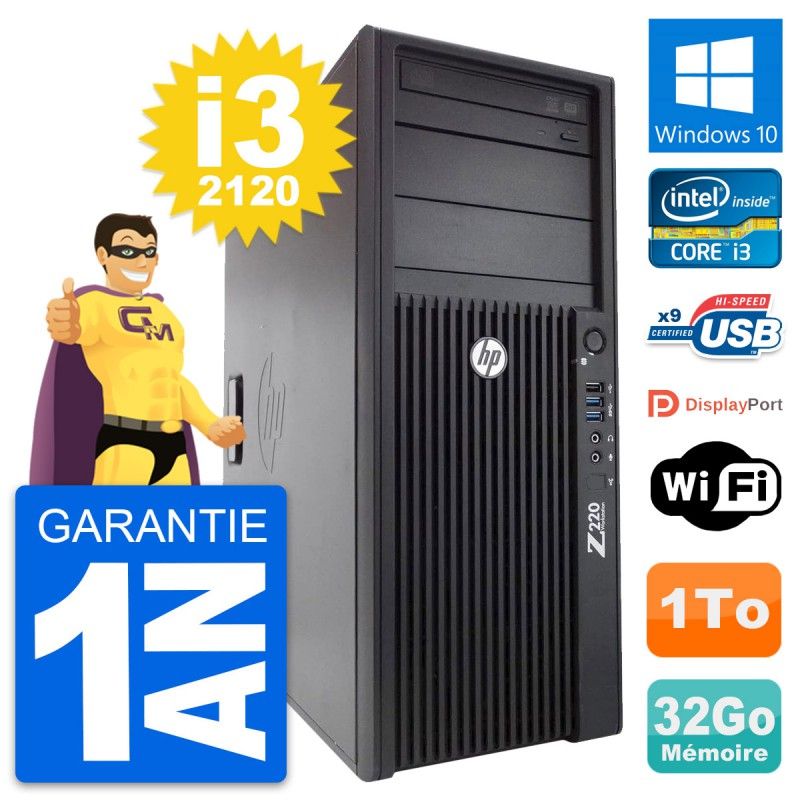 Estación de trabajo HP Z220 Core i3-3220 3,3 GHz 32 GB RAM 1 TB HDD Windows 10 WiFi