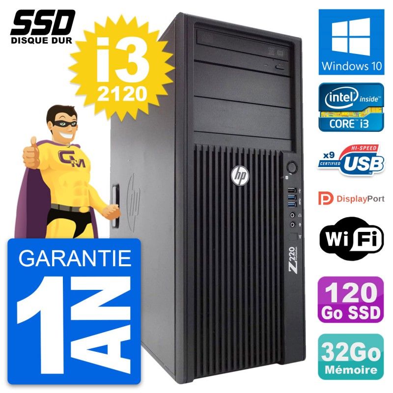 HP WorkStation Z220 Intel i3-3220 3.3GHz 32GB RAM 120GB SSD Windows 10 WiFi