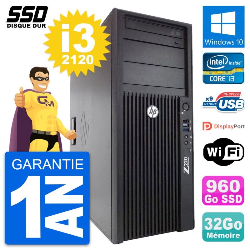 Estación de trabajo HP Z220 Intel Core i3-3220 3,3 GHz 32 GB RAM 960 GB SSD Windows 10 WiFi