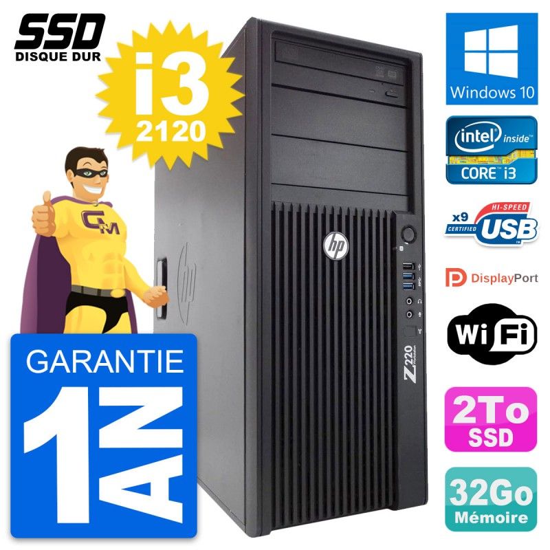 Estación de trabajo HP Z220 Intel Core i3-3220 3.3 GHz 32 GB RAM 2 TB SSD Windows 10 WiFi