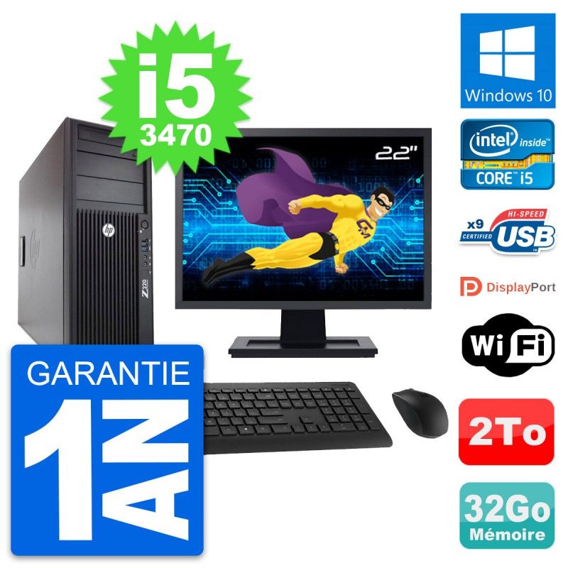 HP Z220 Workstation Computer - 22" Screen, Intel Core i5-3470, 32GB RAM, 2TB HDD, Windows 10, WiFi