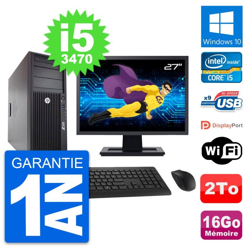 HP Z220 Workstation PC - 27" Screen, Intel Core i5-3470, 16GB RAM, 2TB Hard Drive, Windows 10, WiFi