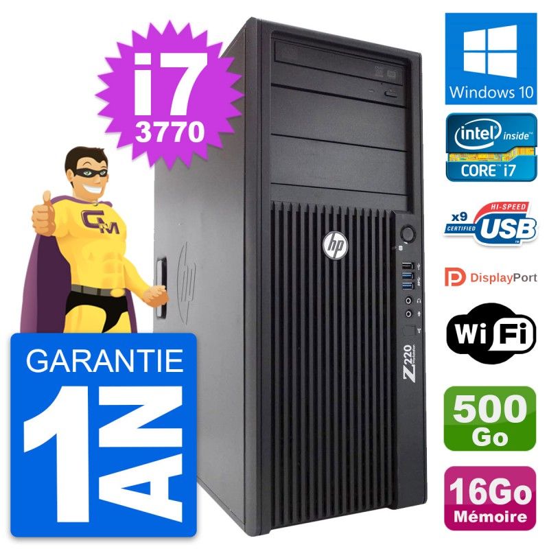 HP WorkStation Z220 Intel i7-3770 16GB RAM 500GB HDD Windows 10 WiFi