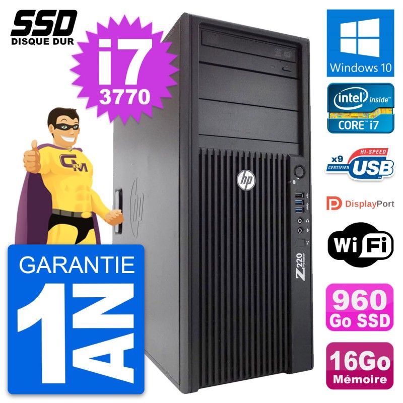 HP WorkStation Z220 Intel i7-3770 16GB RAM 960GB SSD Windows 10 WiFi