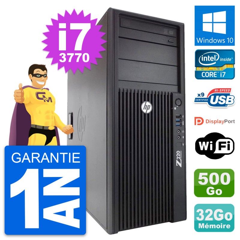 HP WorkStation Z220 Intel i7-3770 32GB RAM 500GB HDD Windows 10 WiFi