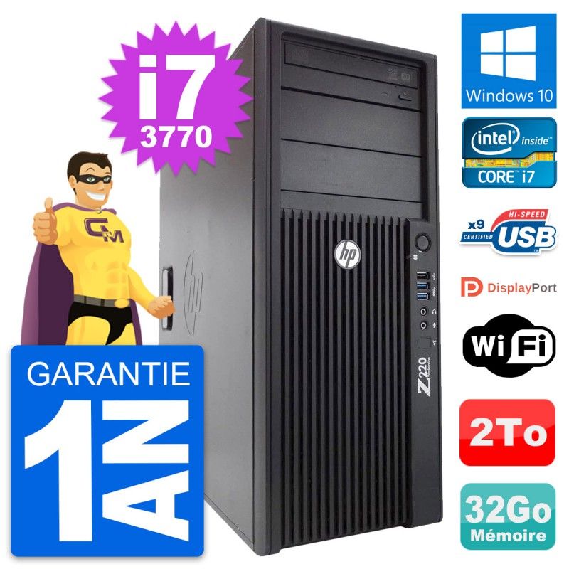 Estación de trabajo HP Z220 Core i7-3770, 32GB RAM, 2TB HDD, Windows 10 WiFi