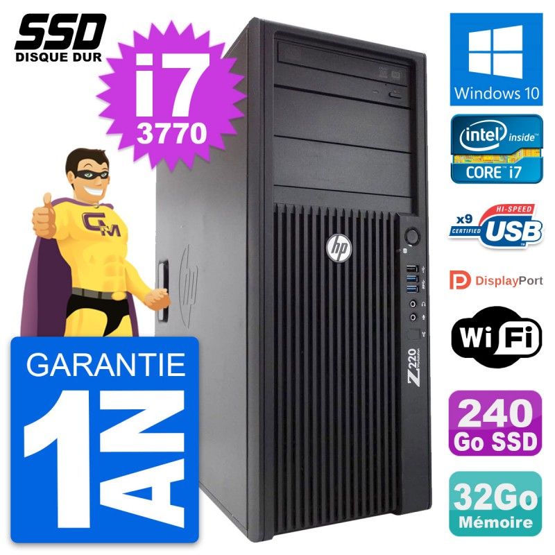 HP WorkStation Z220 Intel i7-3770 32GB RAM 240GB SSD Windows 10 Wifi