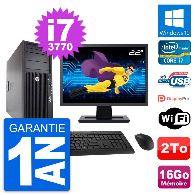 HP Z220 Workstation PC - 22-inch Screen, Intel Core i7-3770, 16GB RAM, 2TB Hard Drive, Windows 10, WiFi