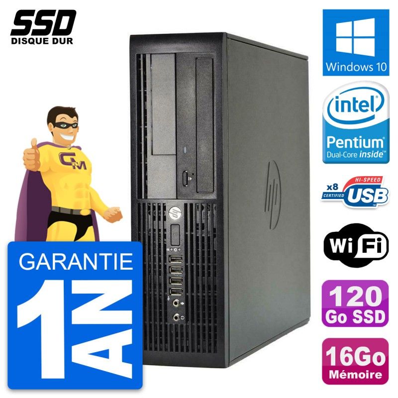 Ordinateur de bureau HP Compaq Pro 4300 SFF - Processeur Intel Pentium Dual-Core G2020, 16 Go de RAM, 120 Go SSD, Windows 10, WiFi
