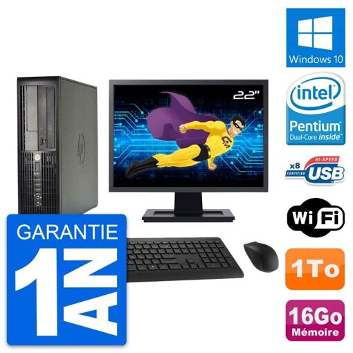 PC HP Pro 4300 SFF - Pantalla de 22", Procesador Intel Pentium Dual-Core G2020, 16 GB de RAM, Disco duro de 1 TB, Windows 10, WiFi