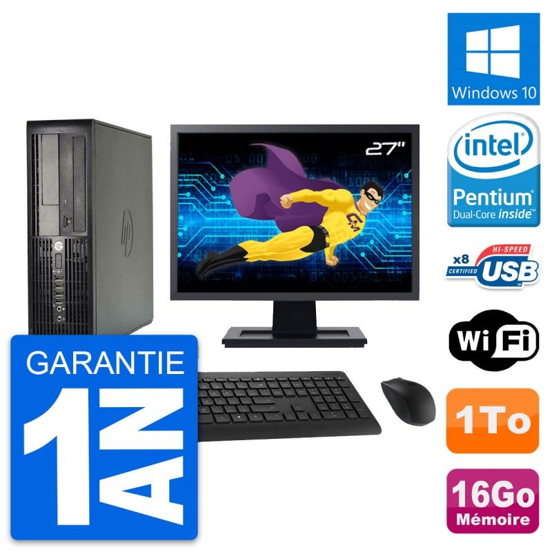 Ordinateur de bureau HP Compaq Pro 4300 SFF | Écran 27'' | Intel Pentium G2020 | 16 Go RAM | 1 To HDD | Windows 10 | WiFi