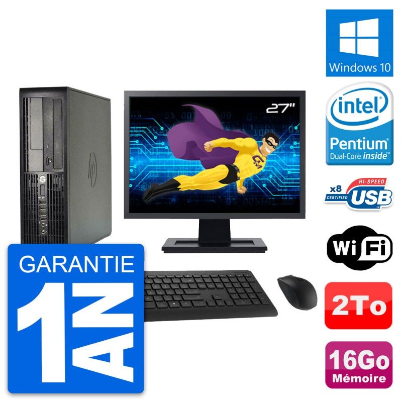 Ordinateur de bureau HP Compaq Pro 4300 SFF | Écran 27'' | Intel Pentium Dual-Core G2020 | 16 Go RAM | Disque dur 2 To | Windows 10 | Wi-Fi