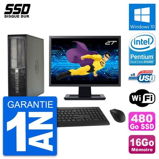 Computadora HP Pro 4300 SFF - Pantalla de 27', Procesador Intel Pentium Dual-Core G2020, 16GB de RAM, SSD de 480GB, Windows 10, WiFi