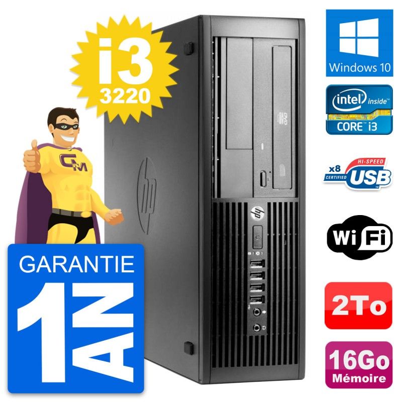 Ordinateur de bureau HP Compaq Pro 4300 SFF - Processeur Intel Core i3-3220, 16 Go de RAM, Disque dur 2 To, Windows 10, Wi-Fi