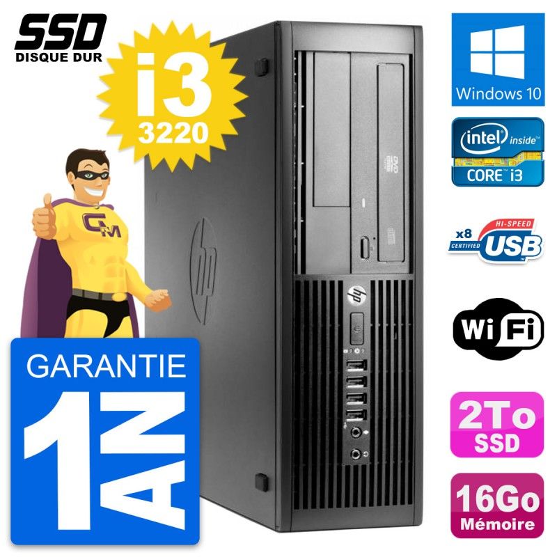 Ordinateur de bureau HP Compaq Pro 4300 SFF - Processeur Intel Core i3-3220, 16 Go de RAM, SSD 2 To, Windows 10, WiFi