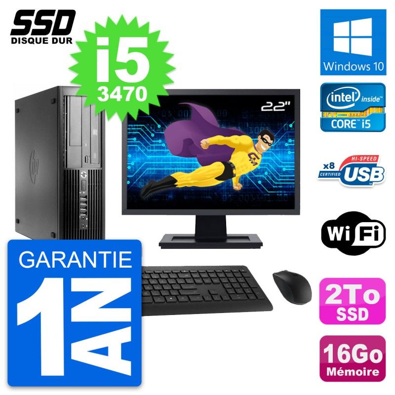 Ordinateur HP Compaq Pro 4300 SFF - Écran 22'', Intel Core i5-3470, 16 Go de RAM, 2 To SSD, Windows 10, WiFi