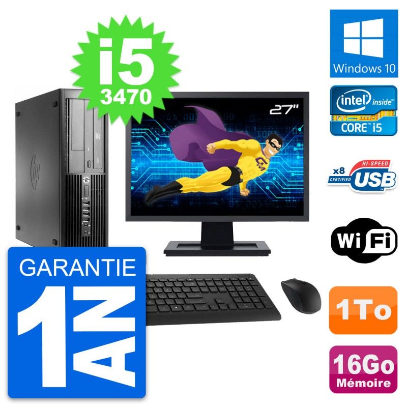 HP Pro 4300 SFF Computer - 27" Screen, Intel i5-3470, 16GB RAM, 1TB HDD, Windows 10, WiFi