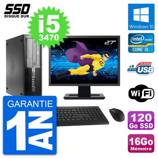 Computadora de escritorio HP Pro 4300 SFF, pantalla de 27", procesador Intel i5-3470, 16 GB de RAM, SSD de 120 GB, Windows 10, WiFi