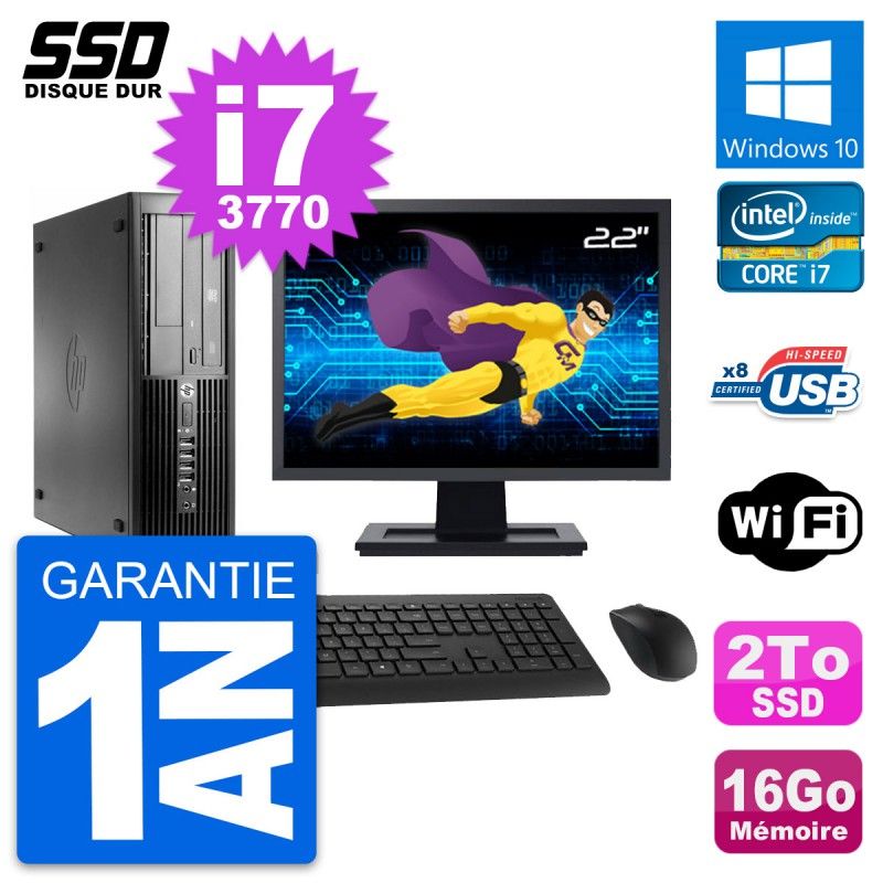 Ordinateur de bureau HP Compaq Pro 4300 SFF | Écran 22'' | Processeur Intel Core i7-3770 | 16 Go RAM | SSD 2 To | Windows 10