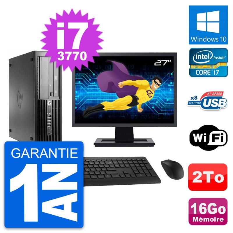Ordinateur de bureau HP Compaq Pro 4300 SFF - Écran 27", processeur Intel Core i7-3770, 16 Go de RAM, disque dur 2 To, Windows 10, Wi-Fi