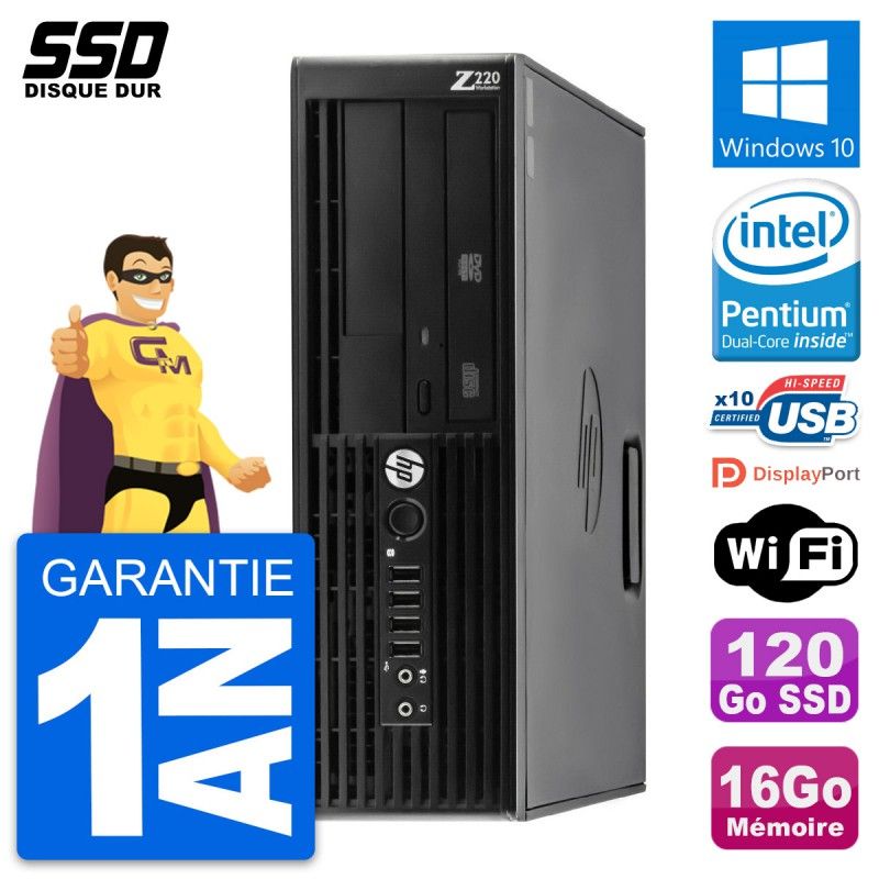 HP WorkStation Z220 SFF - Intel Pentium G2020, 16GB RAM, 120GB SSD, Windows 10, WiFi
