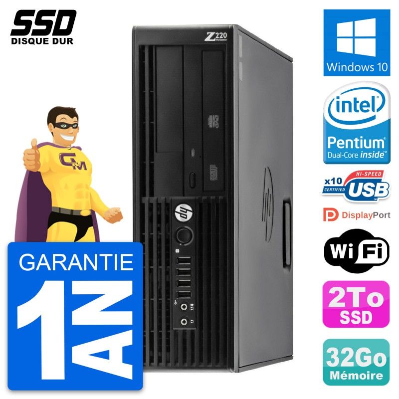 HP WorkStation Z220 SFF - Intel Pentium G2020, 32GB RAM, 2TB SSD, Windows 10, WiFi