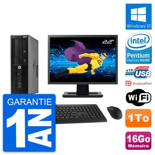 Computadora HP WorkStation Z220 SFF - Pantalla de 22', Procesador Intel Pentium G2020, 16GB de RAM, Disco duro de 1TB, Windows 10, WiFi