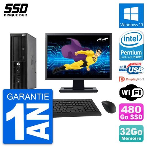 Computadora de trabajo HP Z220 SFF - Pantalla de 22', Procesador Intel Pentium G2020, 32 GB de RAM, 480 GB SSD, Windows 10, WiFi