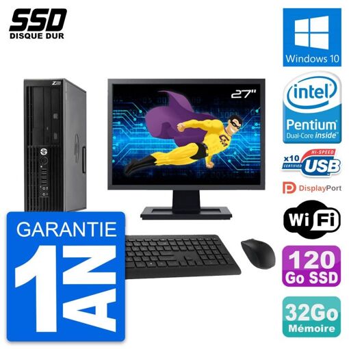 HP WorkStation Z220 SFF Computer - 27" Screen, Intel Pentium G2020, 32GB RAM, 120GB SSD, Windows 10, WiFi