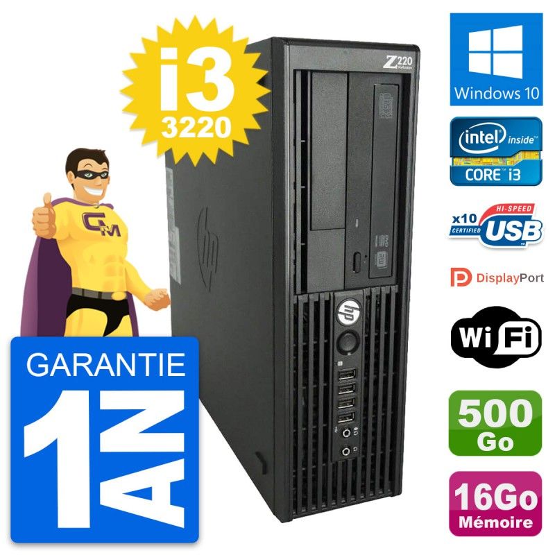 Estación de trabajo HP Z220 SFF, Intel Core i3-3220, 16GB RAM, 500GB HDD, Windows 10, Wifi