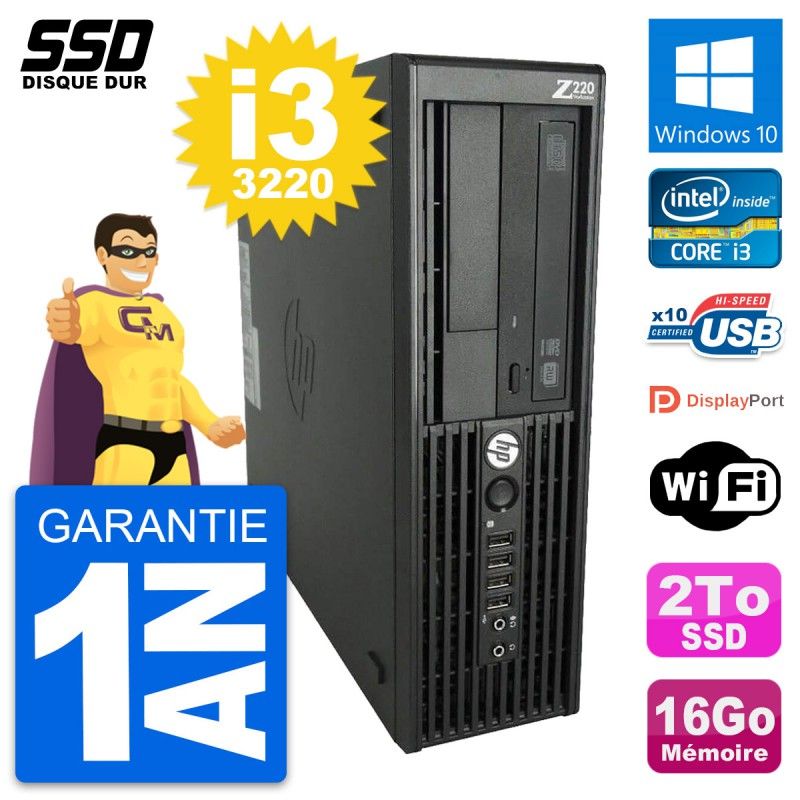 Station de travail HP Z220 SFF - Intel Core i3-3220, 16 Go de RAM, SSD 2 To, Windows 10, Wi-Fi