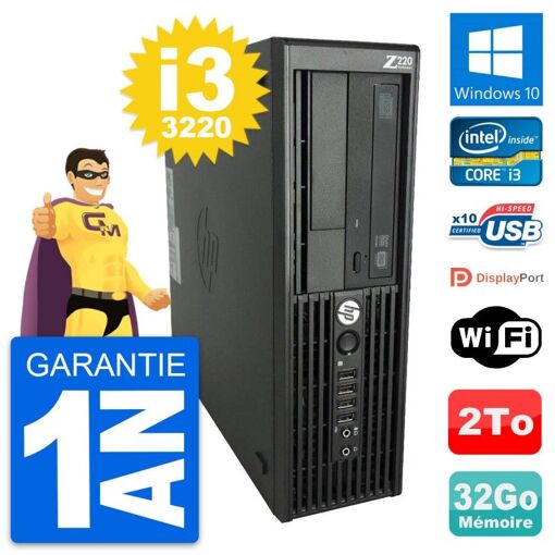 Estación de trabajo HP Z220 SFF, Intel Core i3-3220, 3.3 GHz, 32 GB RAM, 2 TB HDD, Windows 10, WiFi