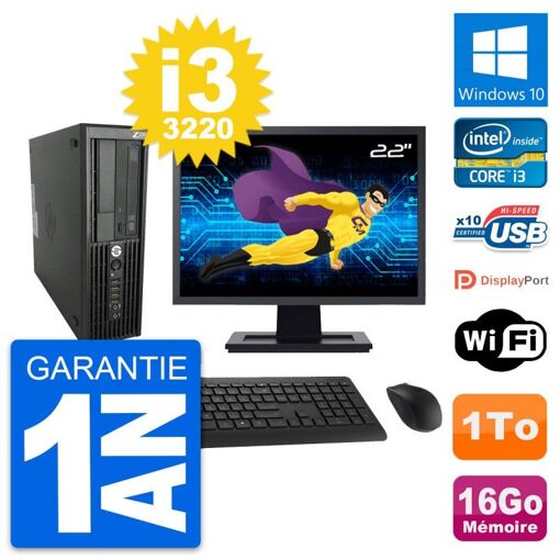 Estación de trabajo HP Z220 SFF | Pantalla de 22'' | i3-3220 | 16 GB RAM | Disco duro de 1 TB | Windows 10 | WiFi