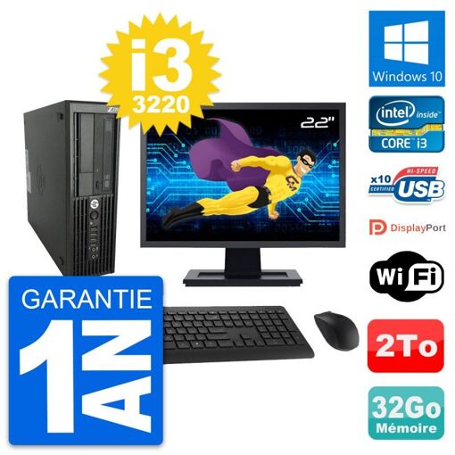 Estación de trabajo HP Z220 SFF - Pantalla de 22', i3-3220, 32GB de RAM, 2TB HDD, Windows 10, WiFi