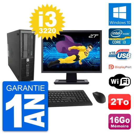 Estación de trabajo HP Z220 SFF - Pantalla de 27', i3-3220, 16 GB RAM, 2 TB HDD, Windows 10, WiFi