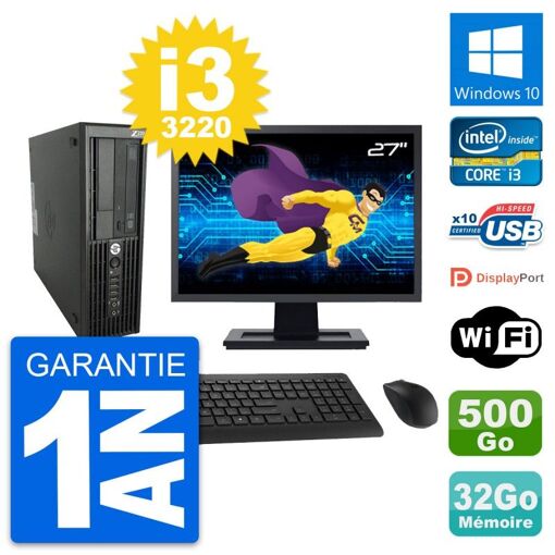 Computadora de escritorio HP Z220 SFF - Pantalla de 27", Procesador Intel Core i3-3220, 32 GB de RAM, Disco duro de 500 GB, Windows 10, WiFi
