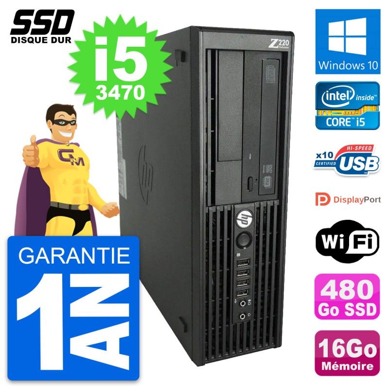 HP Z220 SFF Workstation - Intel Core i5-3470, 16GB RAM, 480GB SSD, Windows 10, WiFi